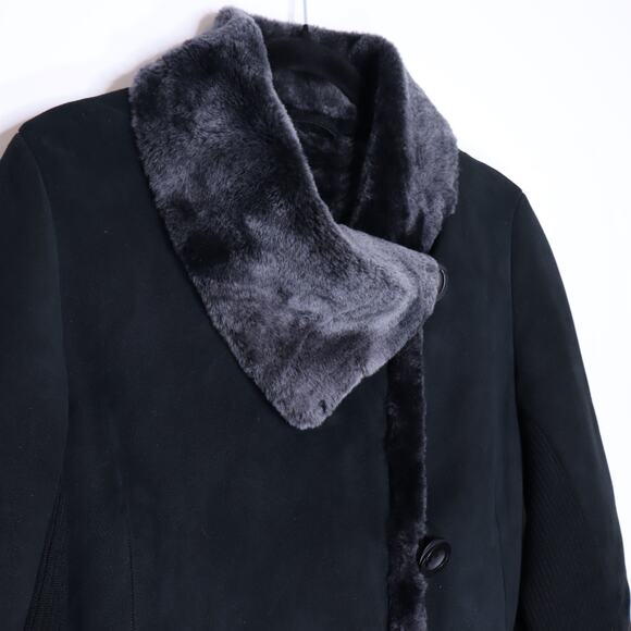 MODA ITALIA Lambskin and Shearling Coat Off-Center Shawl Collar Women's M - Picture 5 of 11